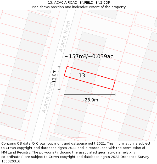 13, ACACIA ROAD, ENFIELD, EN2 0DP: Plot and title map