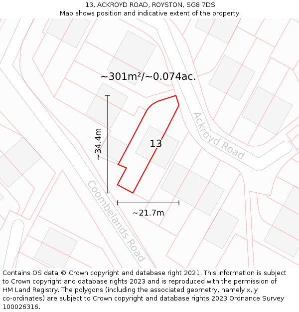13, ACKROYD ROAD, ROYSTON, SG8 7DS: Plot and title map