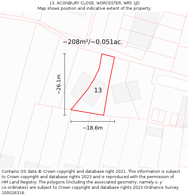 13, ACONBURY CLOSE, WORCESTER, WR5 1JD: Plot and title map