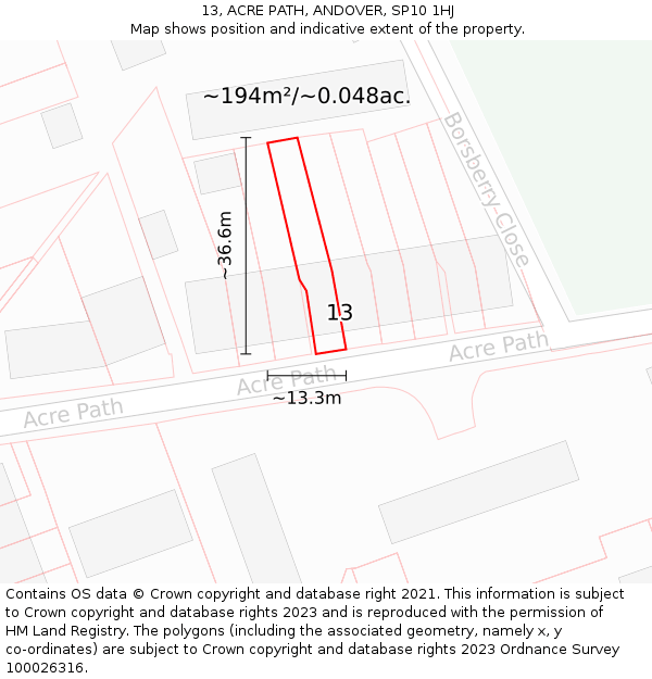 13, ACRE PATH, ANDOVER, SP10 1HJ: Plot and title map