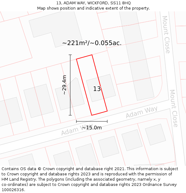 13, ADAM WAY, WICKFORD, SS11 8HQ: Plot and title map