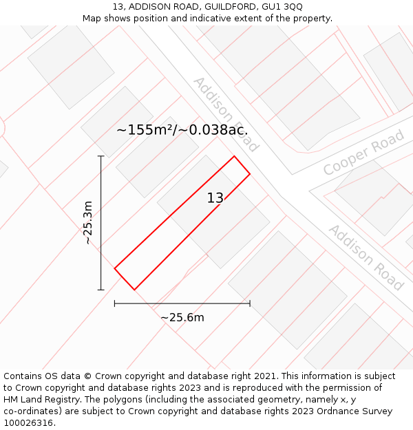 13, ADDISON ROAD, GUILDFORD, GU1 3QQ: Plot and title map