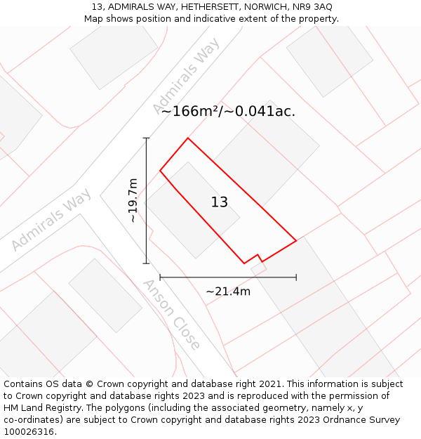 13, ADMIRALS WAY, HETHERSETT, NORWICH, NR9 3AQ: Plot and title map