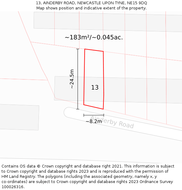 13, AINDERBY ROAD, NEWCASTLE UPON TYNE, NE15 9DQ: Plot and title map