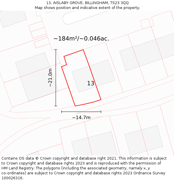 13, AISLABY GROVE, BILLINGHAM, TS23 3QQ: Plot and title map