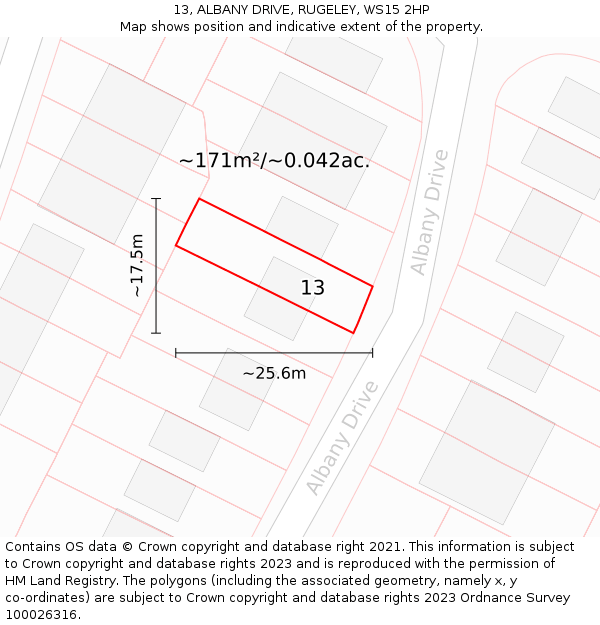 13, ALBANY DRIVE, RUGELEY, WS15 2HP: Plot and title map