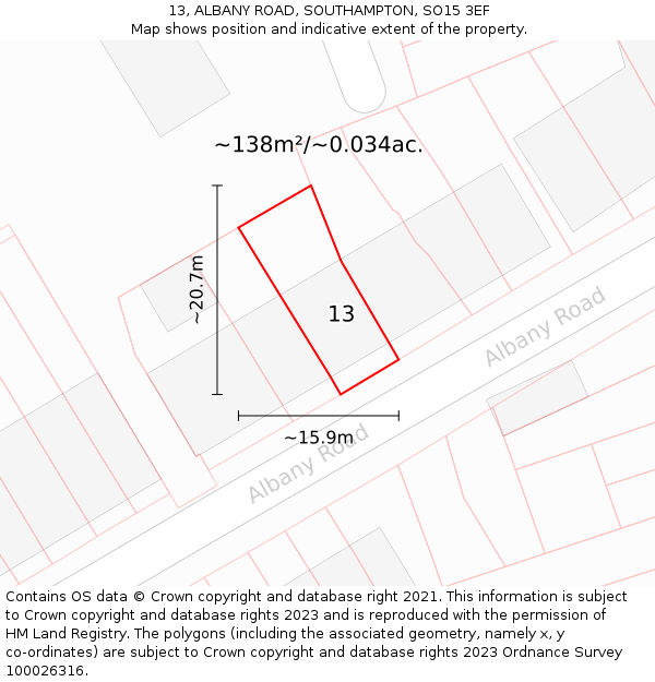 13, ALBANY ROAD, SOUTHAMPTON, SO15 3EF: Plot and title map