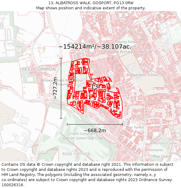 13, ALBATROSS WALK, GOSPORT, PO13 0RW: Plot and title map