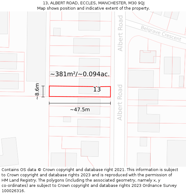 13, ALBERT ROAD, ECCLES, MANCHESTER, M30 9QJ: Plot and title map