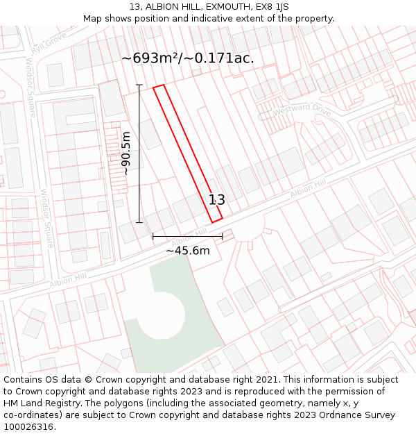 13, ALBION HILL, EXMOUTH, EX8 1JS: Plot and title map