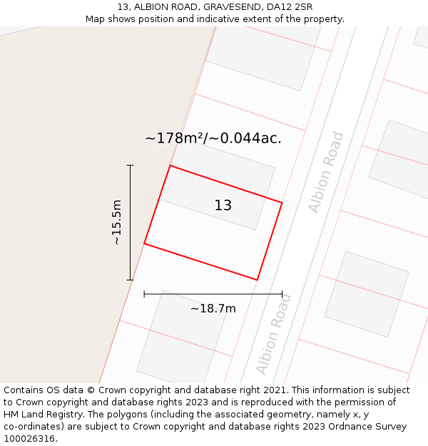 13, ALBION ROAD, GRAVESEND, DA12 2SR: Plot and title map