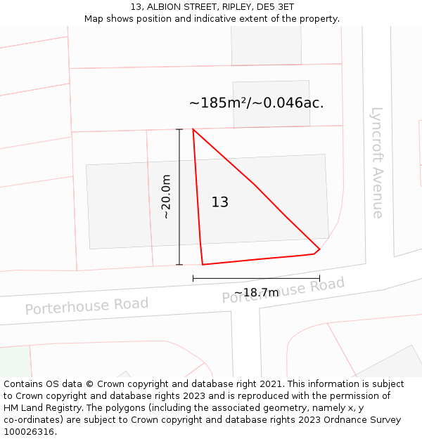 13, ALBION STREET, RIPLEY, DE5 3ET: Plot and title map