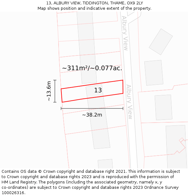 13, ALBURY VIEW, TIDDINGTON, THAME, OX9 2LY: Plot and title map