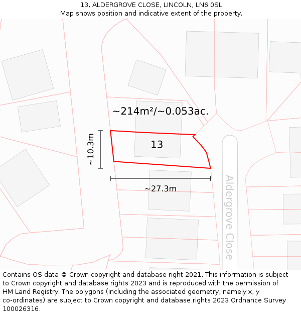 13, ALDERGROVE CLOSE, LINCOLN, LN6 0SL: Plot and title map