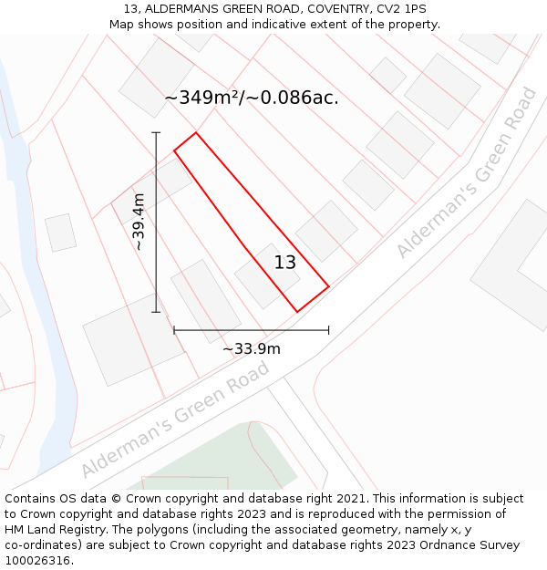 13, ALDERMANS GREEN ROAD, COVENTRY, CV2 1PS: Plot and title map