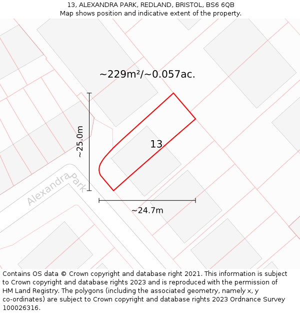 13, ALEXANDRA PARK, REDLAND, BRISTOL, BS6 6QB: Plot and title map