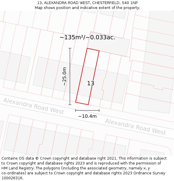 13, ALEXANDRA ROAD WEST, CHESTERFIELD, S40 1NP: Plot and title map