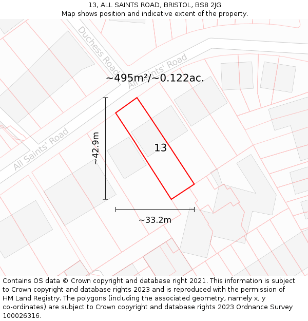 13, ALL SAINTS ROAD, BRISTOL, BS8 2JG: Plot and title map