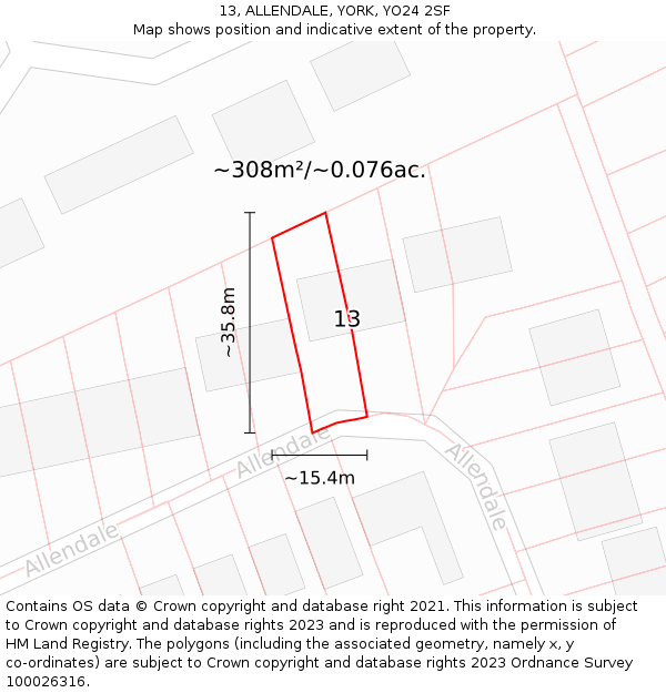 13, ALLENDALE, YORK, YO24 2SF: Plot and title map