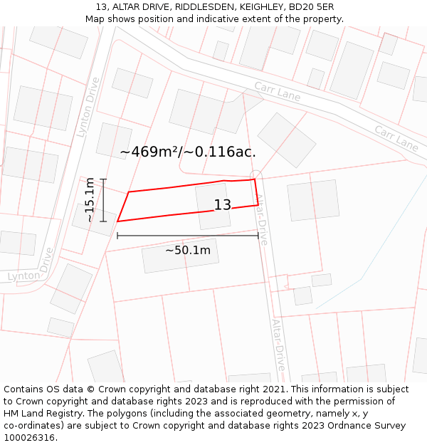 13, ALTAR DRIVE, RIDDLESDEN, KEIGHLEY, BD20 5ER: Plot and title map