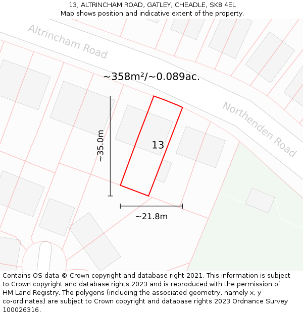 13, ALTRINCHAM ROAD, GATLEY, CHEADLE, SK8 4EL: Plot and title map