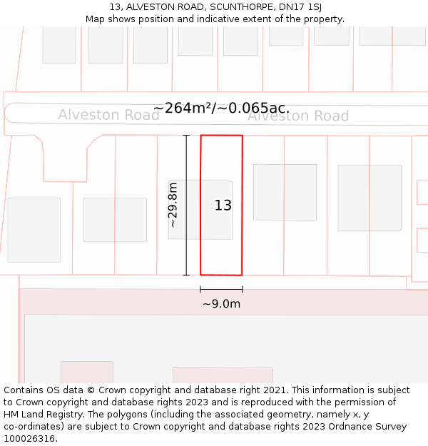 13, ALVESTON ROAD, SCUNTHORPE, DN17 1SJ: Plot and title map