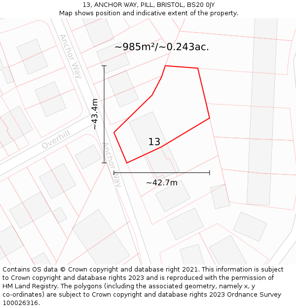 13, ANCHOR WAY, PILL, BRISTOL, BS20 0JY: Plot and title map