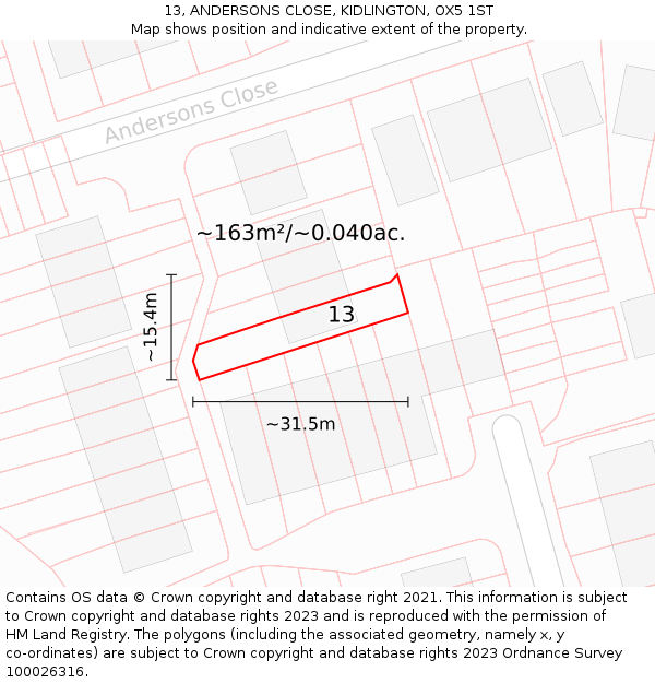 13, ANDERSONS CLOSE, KIDLINGTON, OX5 1ST: Plot and title map