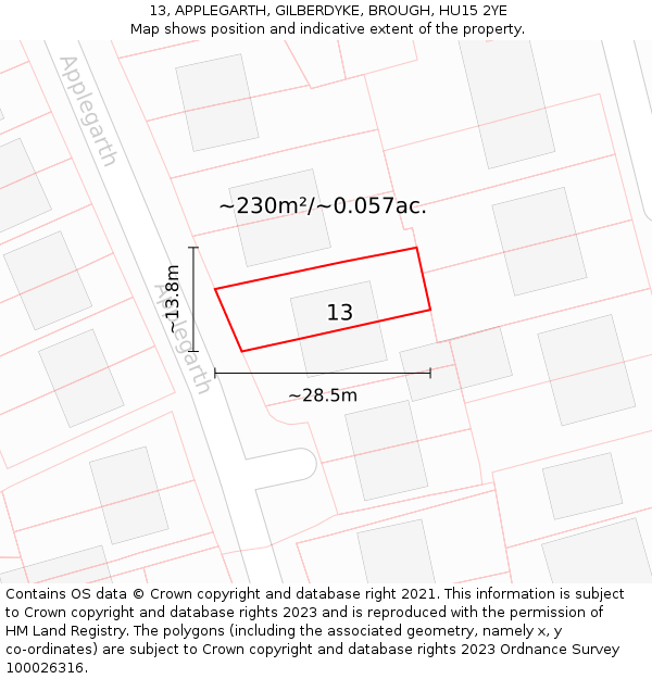 13, APPLEGARTH, GILBERDYKE, BROUGH, HU15 2YE: Plot and title map