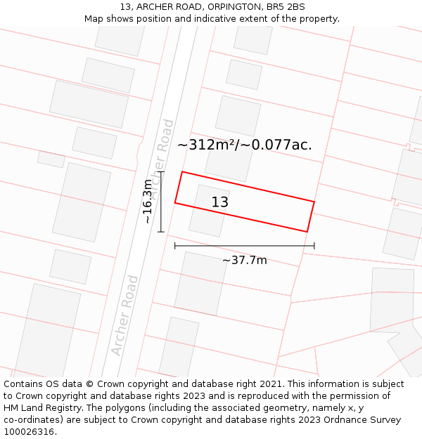 13, ARCHER ROAD, ORPINGTON, BR5 2BS: Plot and title map