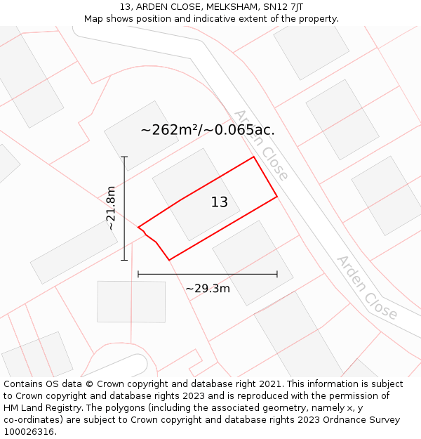 13, ARDEN CLOSE, MELKSHAM, SN12 7JT: Plot and title map