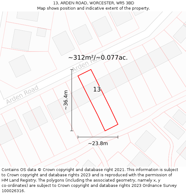 13, ARDEN ROAD, WORCESTER, WR5 3BD: Plot and title map