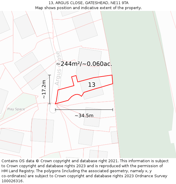 13, ARGUS CLOSE, GATESHEAD, NE11 9TA: Plot and title map