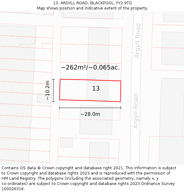 13, ARGYLL ROAD, BLACKPOOL, FY2 9TG: Plot and title map