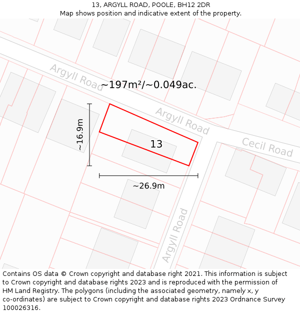 13, ARGYLL ROAD, POOLE, BH12 2DR: Plot and title map