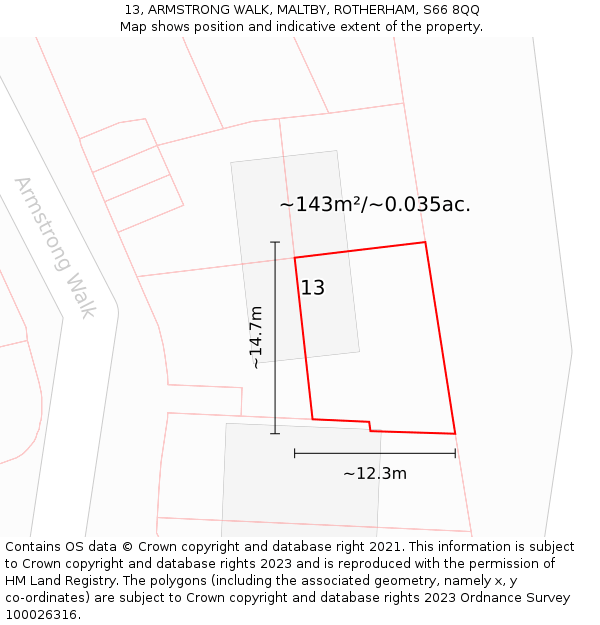 13, ARMSTRONG WALK, MALTBY, ROTHERHAM, S66 8QQ: Plot and title map