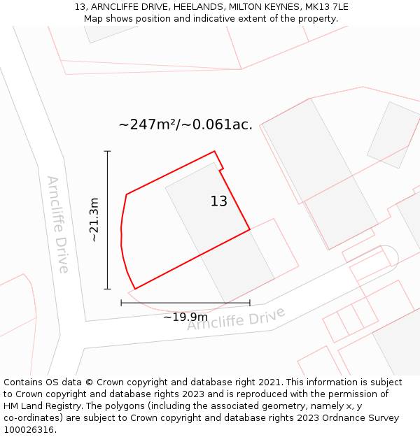 13, ARNCLIFFE DRIVE, HEELANDS, MILTON KEYNES, MK13 7LE: Plot and title map