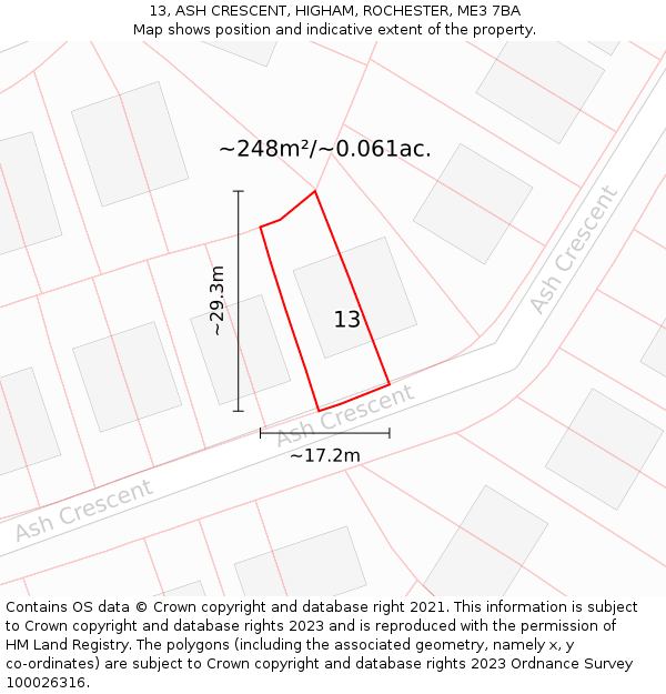 13, ASH CRESCENT, HIGHAM, ROCHESTER, ME3 7BA: Plot and title map