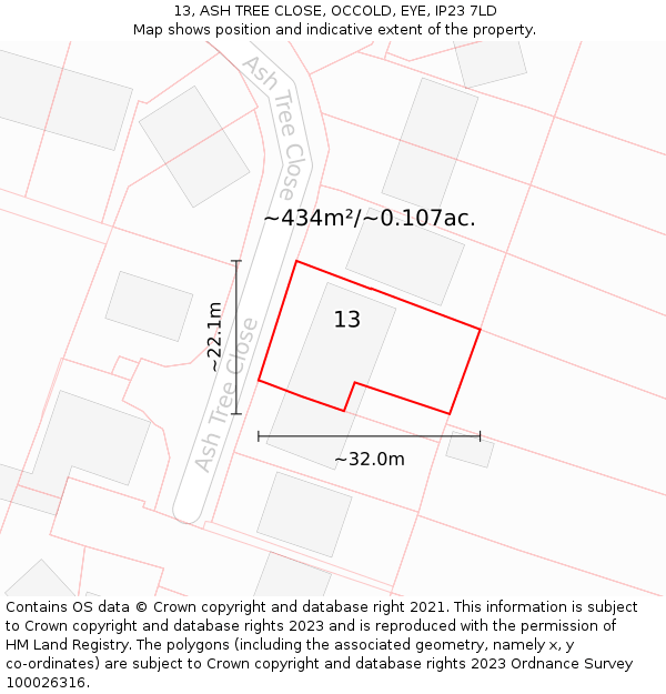 13, ASH TREE CLOSE, OCCOLD, EYE, IP23 7LD: Plot and title map