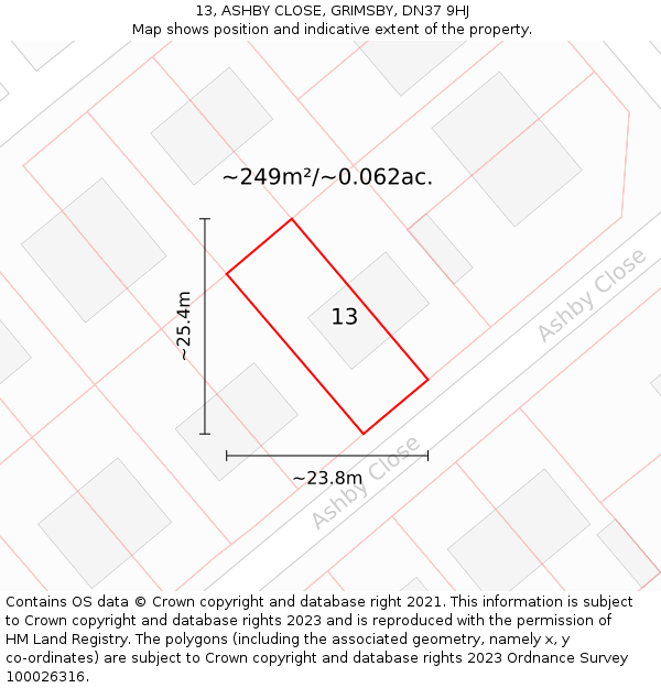 13, ASHBY CLOSE, GRIMSBY, DN37 9HJ: Plot and title map