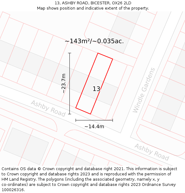 13, ASHBY ROAD, BICESTER, OX26 2LD: Plot and title map