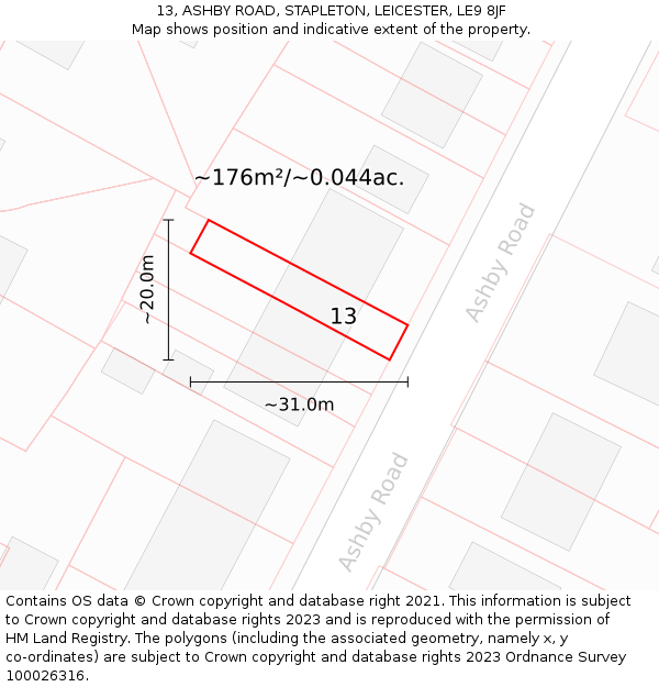 13, ASHBY ROAD, STAPLETON, LEICESTER, LE9 8JF: Plot and title map