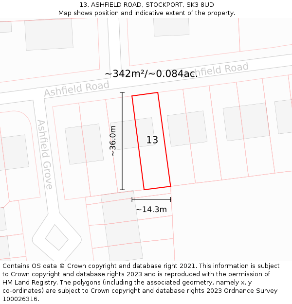 13, ASHFIELD ROAD, STOCKPORT, SK3 8UD: Plot and title map