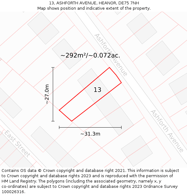 13, ASHFORTH AVENUE, HEANOR, DE75 7NH: Plot and title map