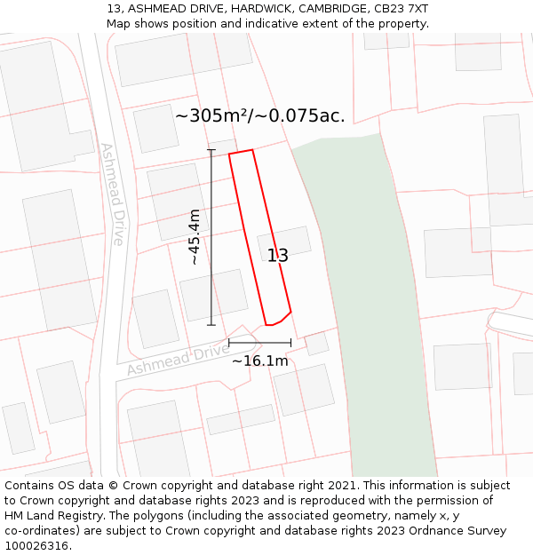 13, ASHMEAD DRIVE, HARDWICK, CAMBRIDGE, CB23 7XT: Plot and title map