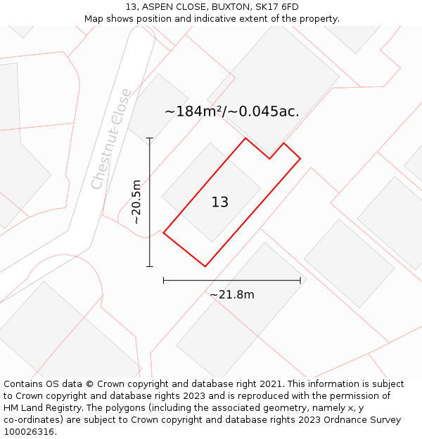 13, ASPEN CLOSE, BUXTON, SK17 6FD: Plot and title map
