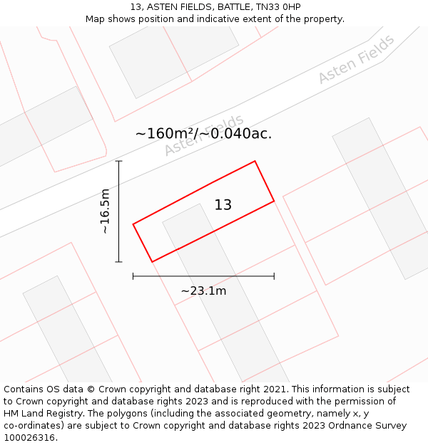 13, ASTEN FIELDS, BATTLE, TN33 0HP: Plot and title map