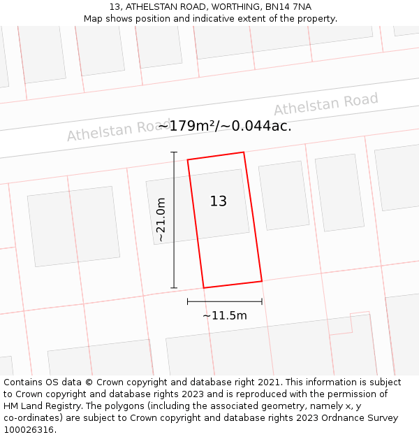 13, ATHELSTAN ROAD, WORTHING, BN14 7NA: Plot and title map