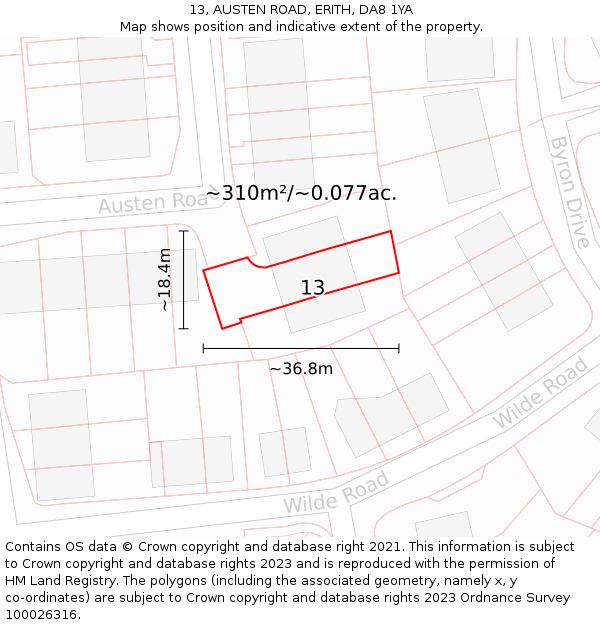 13, AUSTEN ROAD, ERITH, DA8 1YA: Plot and title map