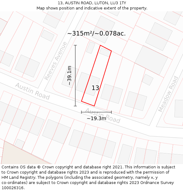 13, AUSTIN ROAD, LUTON, LU3 1TY: Plot and title map